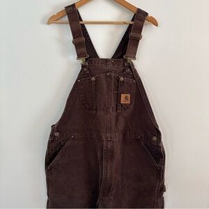 Carhartt Bib Overalls 40x34 Brown Duck Unlined Dark R06 DKB VTG Double Knee